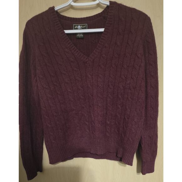Eddie Bauer Wool Sweater Women’s Lg V-neck Rabbit Blend Vintage Warm Cozy - Picture 2 of 6